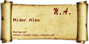 Mider Alex névjegykártya